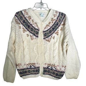 Vintage Jamie Scott Hand Knit Fair Isle Cardigan Sweater Button Women’s Small